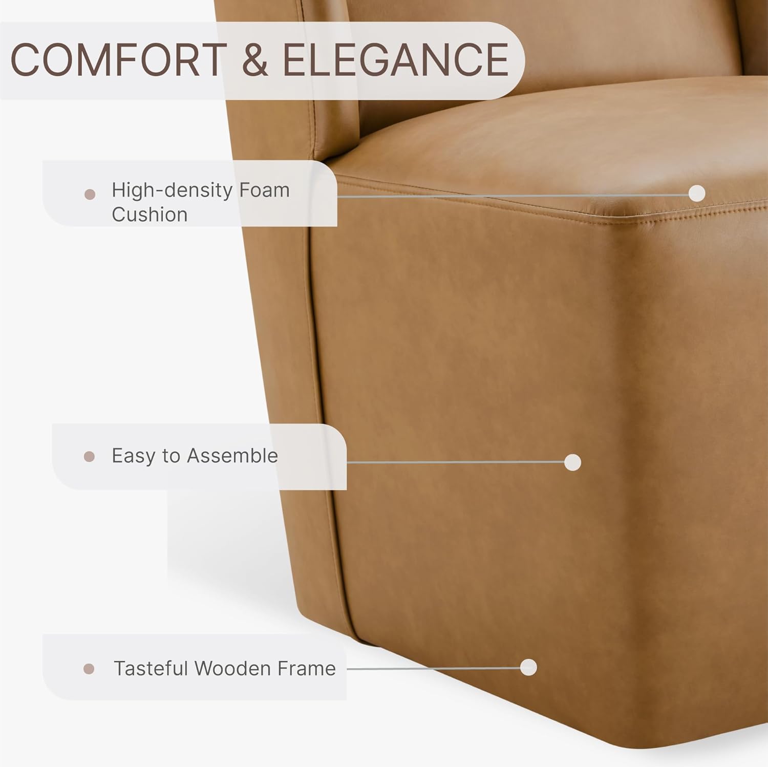 KISLOT Upholstered Dining Chairs Set of 2 with Casters, Wingback Modern Side Armless Deskchair with Rollers for Diningroom Bedroom Livingroom Reading Room, Brown Faux Leather