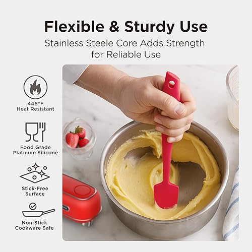 Miniatura 4 de Kitchen Mama WaltzGrip - Juego de espátulas de silicona platino para tarros: resistentes al calor, aptas para lavavajillas, agarre ergonómico, Rojo