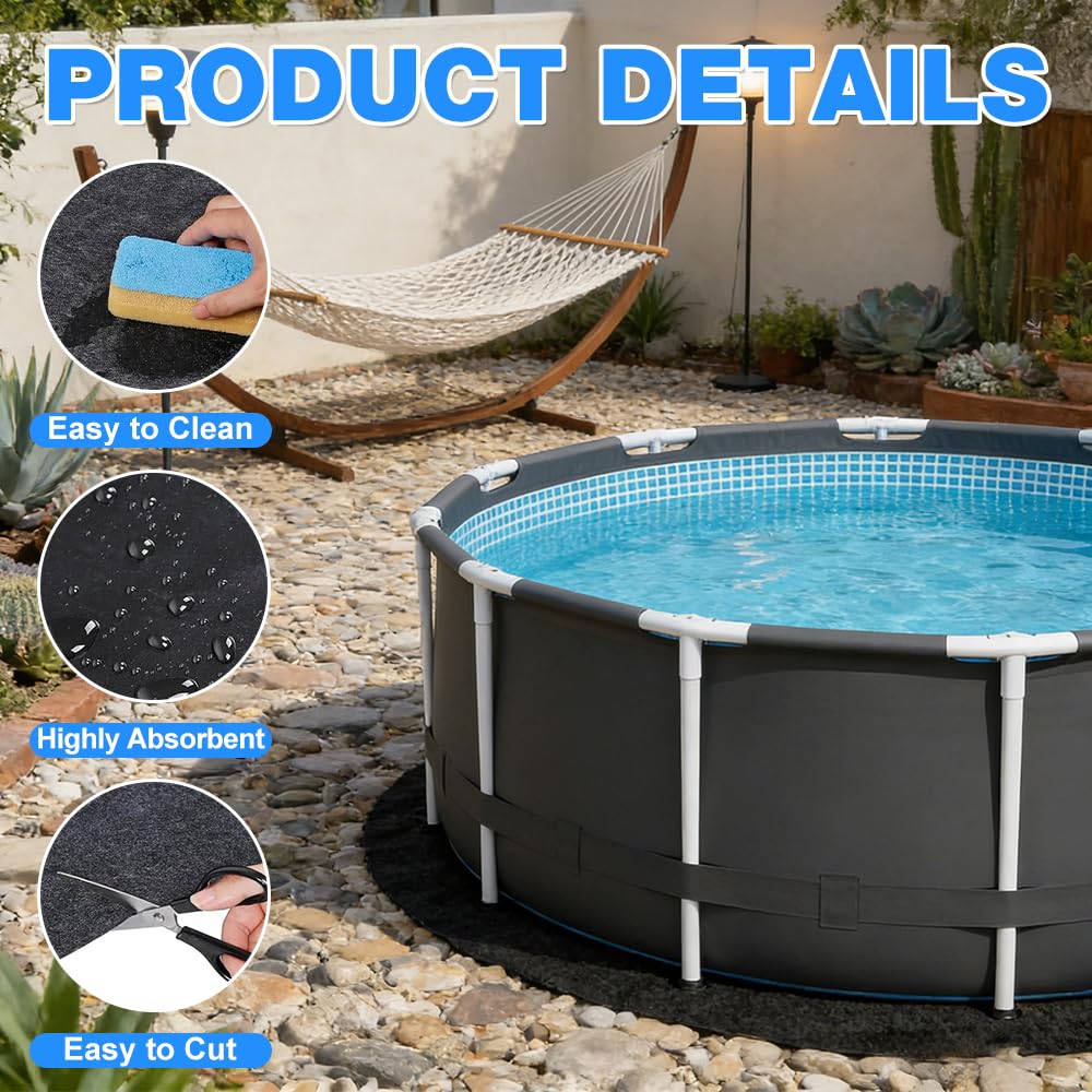 Poolunterlage Rund 2m, Faltbar Pool Unterlage Outdoor, Wasserabsorbierende Pool Unterlage Outdoor Rund, Wiederverwendbar Whirlpool Matte 200cm, Verlängert Die Lebensdauer Der Auskleidung