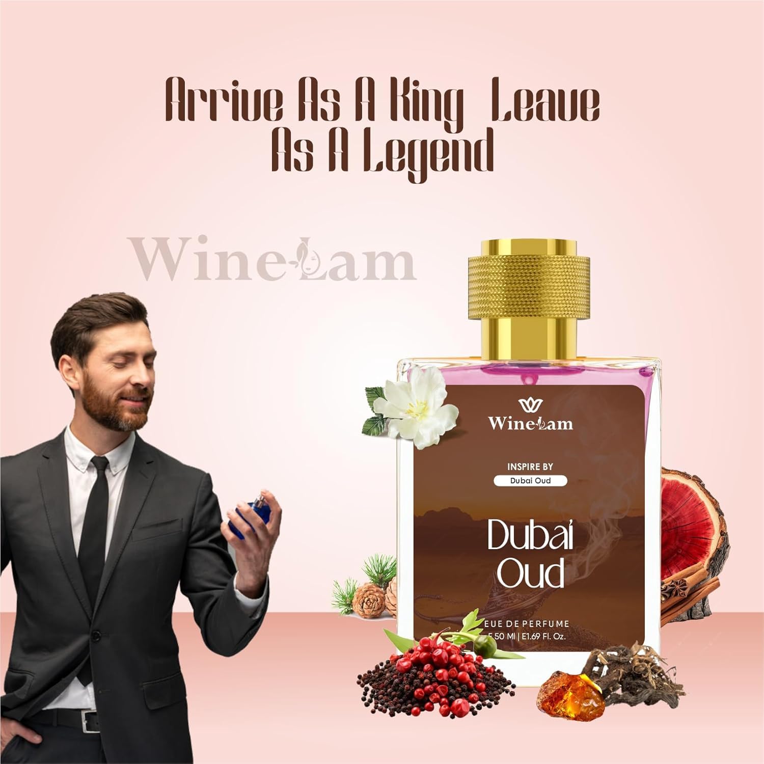 Dubai Oud Eau de Perfume, Brown Glass Bottle with Gold Cap, Oriental Fragrance, 50ml