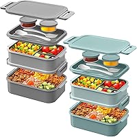 Vista 7 de DaCool Caja Bento para Adultos - Caja de Almuerzo Apilable Todo en Uno a Prueba de Fugas para Adultos, Mujeres y Niñas, 74 OZ, Contenedores