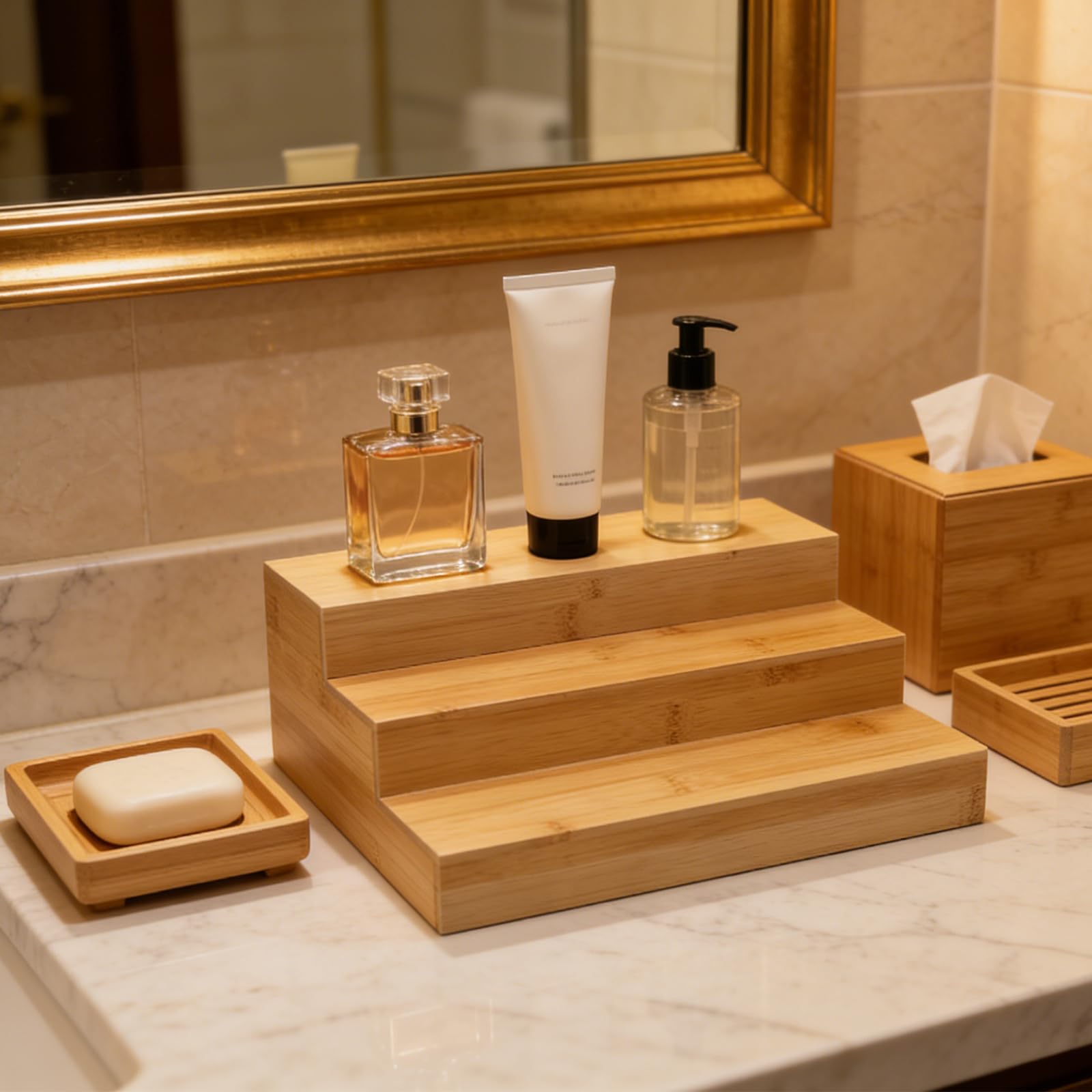Lot de 2 étagères à épices en bambou à 3 niveaux - Pour armoire et plan de travail - Pour salle de bain, cuisine, bureau