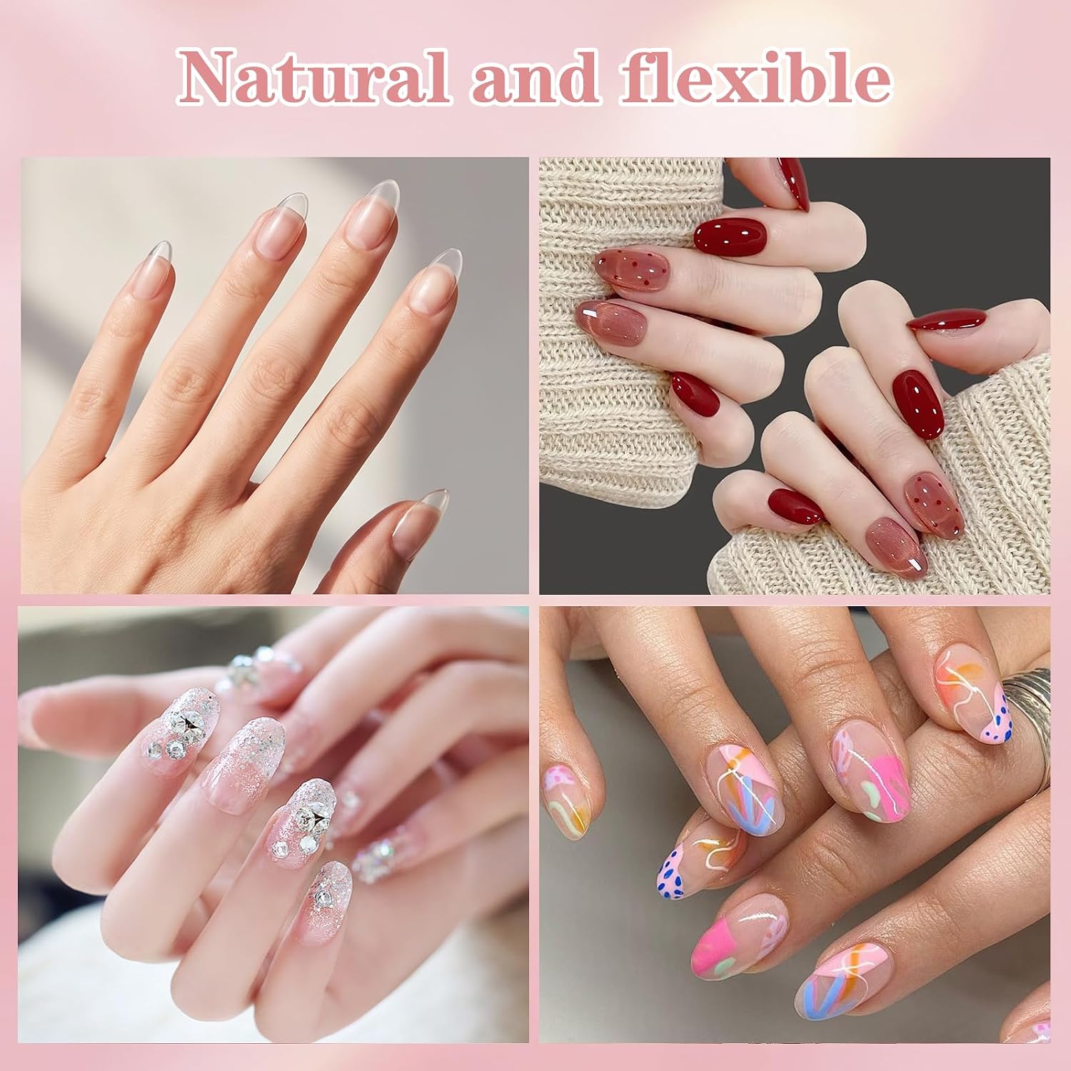 240 Pcs Almond Gel Nail Tips, Short Fake Nail Tip Clear Acrylic Tip