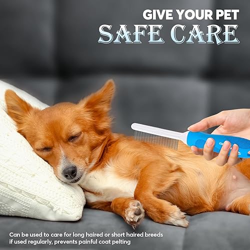 Miniatura 6 de Peine de aseo para perros y gatos con dientes finos de metal de acero inoxidable largos y cortos para desenredar el cabello enmarañado, peine