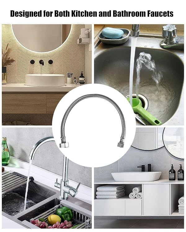 10 Pack 16 Inch Faucet Supply Line 3/8" Female Comp x 1/2" FIP 304 Stainless Steel Kitchen Bathroom Faucet Hose Connector by Wusquvy - Image 5