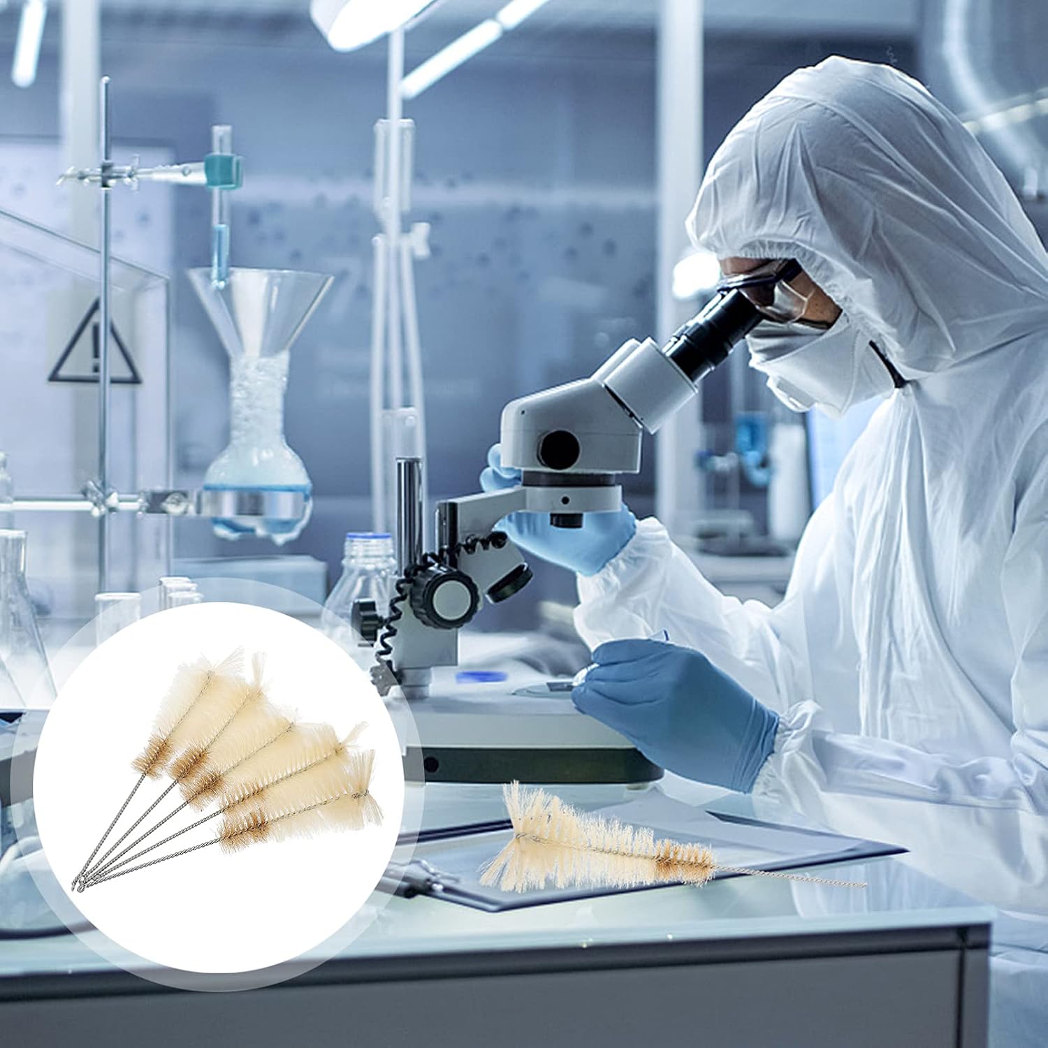 5pcs Tube Cleaning Brush Conical Flask Brush Glass Test Tube Brush Laboratory Erlenmeyer Flask Cleaner Bottle Tube Vial Easy Clean Brush