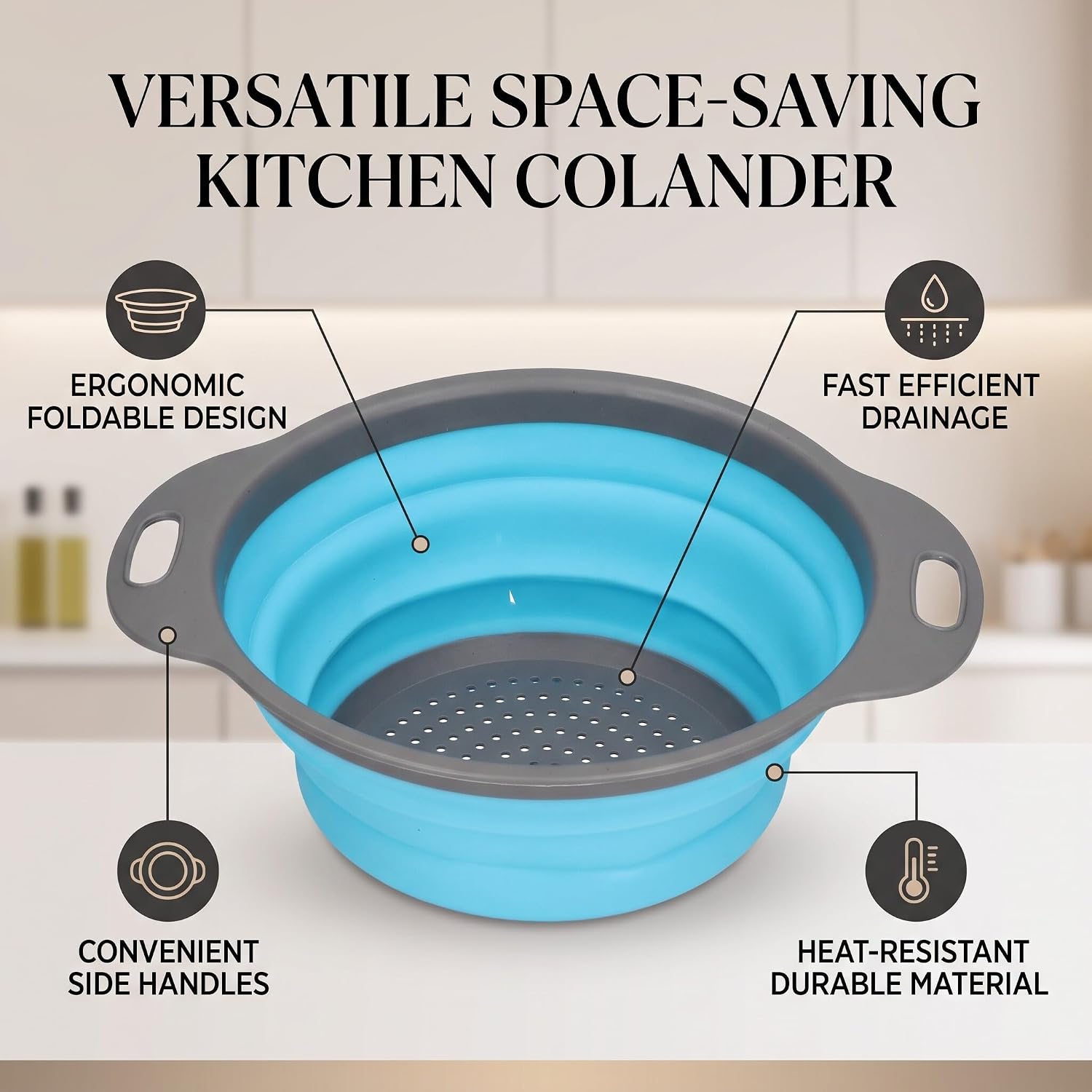 AUNMAS Small Collapsible Colander, PP & Silicone, Space-Saving