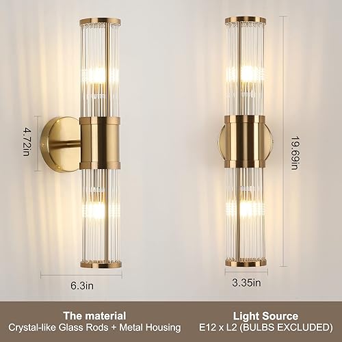 Miniatura 3 de Lámpara de pared de vidrio para interiores, luces de tocador de baño de latón al lado del espejo, lámparas de iluminación arriba y abajo, enchufe E12