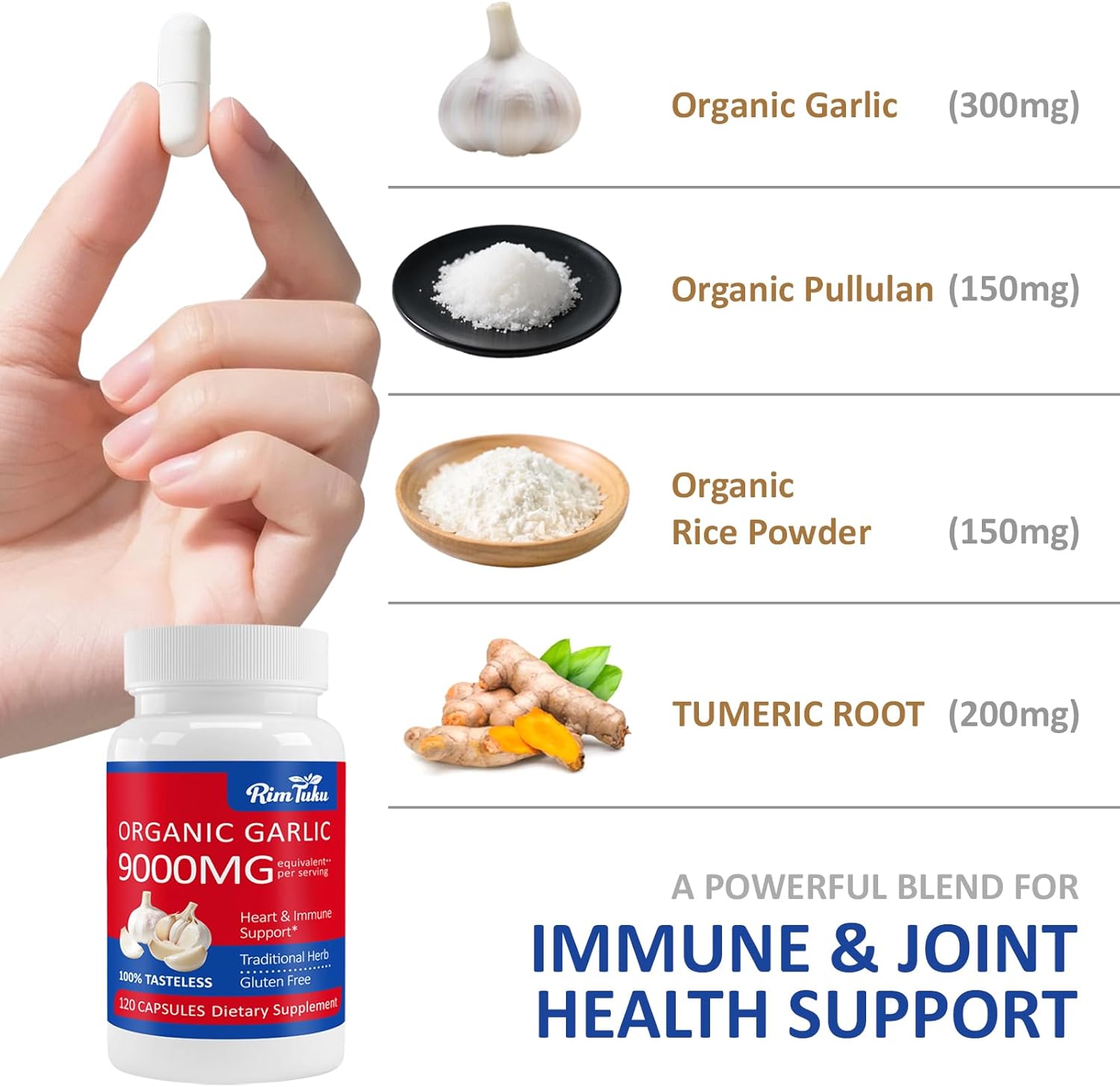 9000MG Aged Garlic Extract Organic Garlic Supplement Powder 30:1 Extract Formula, with Alliin Purity 99%+, Microelement Selenium, Iron, Zinc, and Manganese, 2+ Month Supply, 360 Capsules