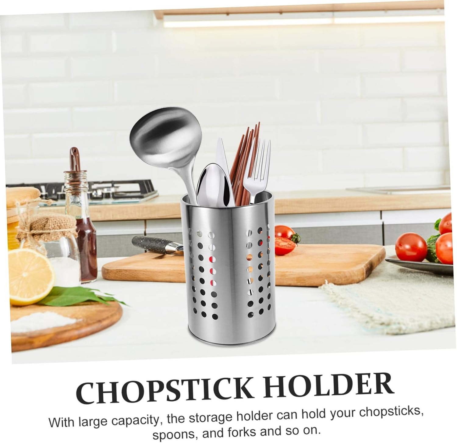 Stainless Steel Utensil Holder Draining Basket Multi-functional Cutlery Holder for Kitchen Countertop Dishwasher Safe Storage for Chopsticks and Spoons