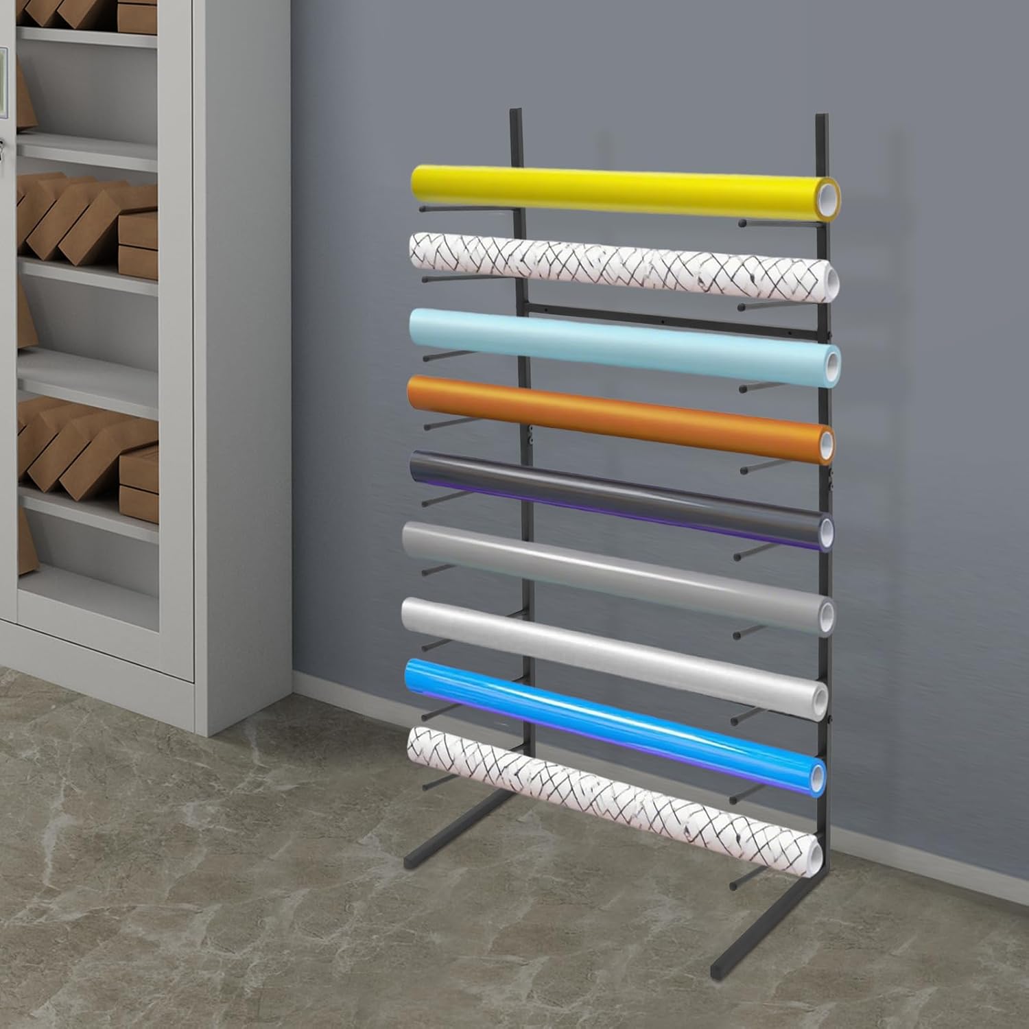 Wall Mount Blueprint Storage Rack, 9-Tier Steel Blueprint Holder, Vinyl Roll Storage Display for Construction Plan Posters Art Prints, Ribbon Storage Organizer for Home Office, 21X11X44 in (Black)