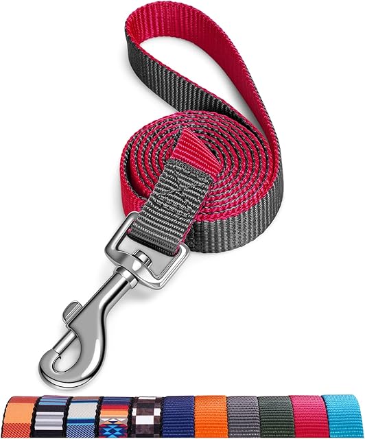 Amazon Brand - Eono S Dog Lead - Dog Leash For Small Dogs/Dog Leashes for Medium Dogs Width 5/8", Length 4ft - Dog Leads with 360° Metal Swivel Clasp - Comfortable Dog Leash Red and Grey