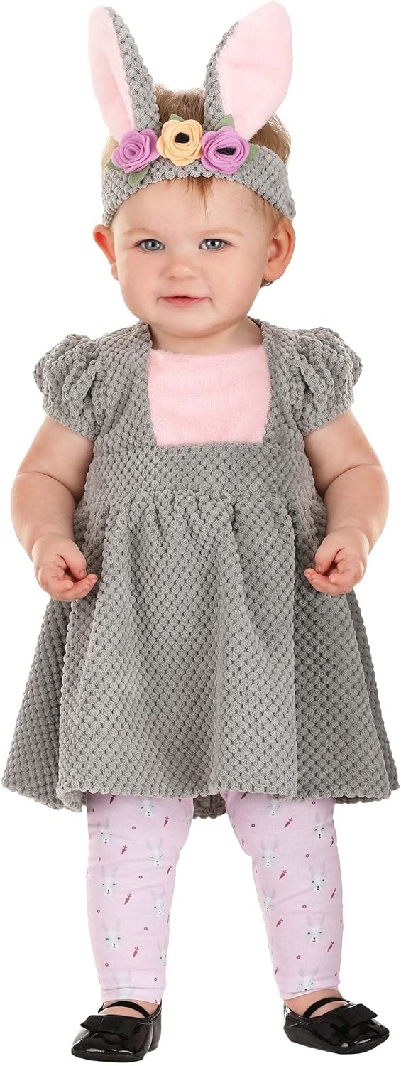 Girl's Infant Woodsy Bunny Costume | Cute Easter Outfit with Dress, Leggings & Floral Rabbit Ear Headband
