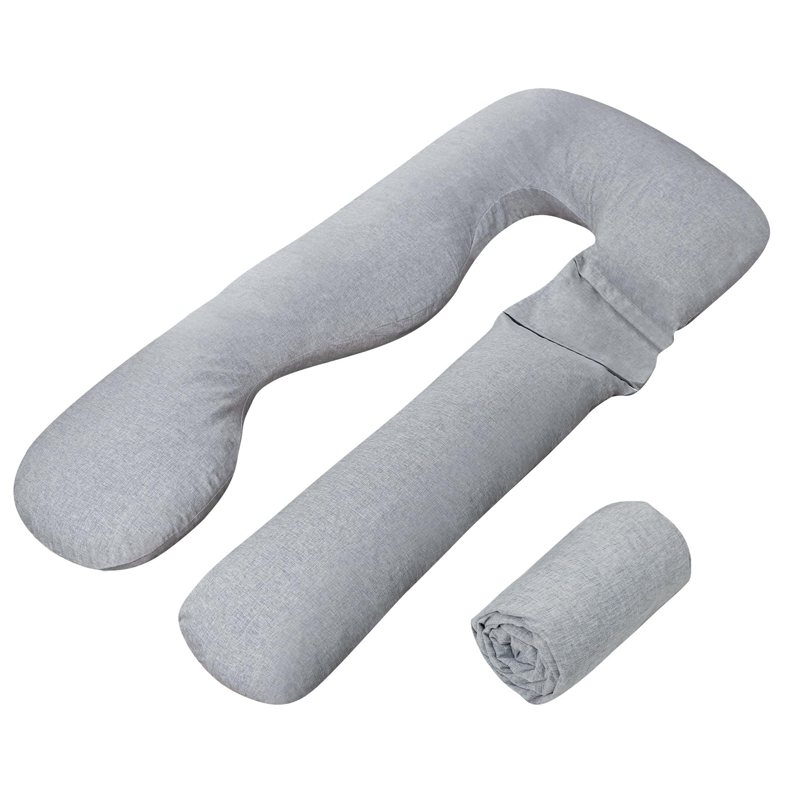 Pregnancy Pillow Cover U Shaped(ONLY Pillowcase), Super Soft Pillowcase Replacement Cover for Maternity Pillow, with Large Sized Zipper, Fits 55/58 Inch Pregnant Pillow, Grey