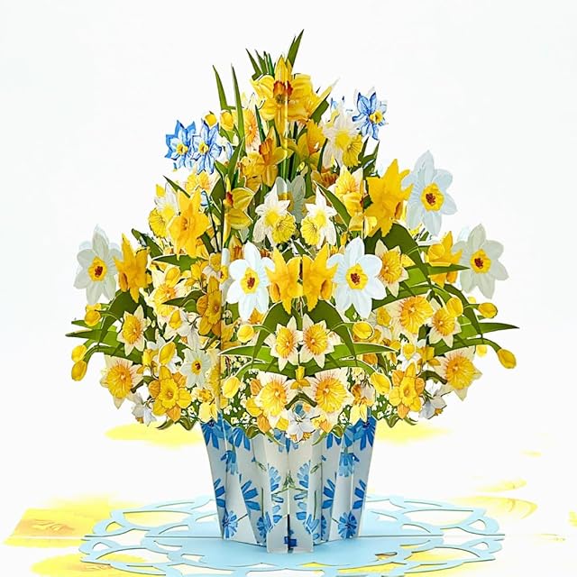 Three Dee Cards - Exquisite Daffodil Pop-Up Card  A Heartwarming 3D Floral Surprise for Birthday, Anniversary, Valentine's, and Mother's Day card