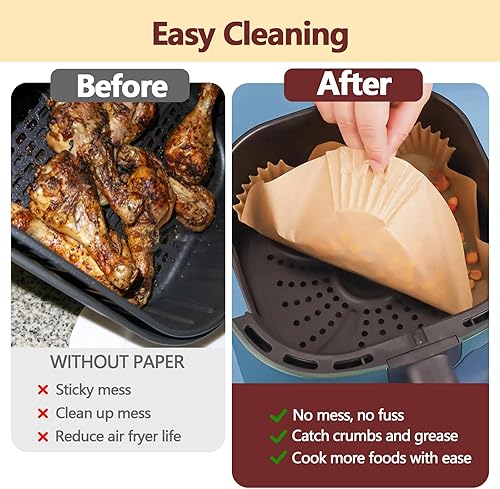 Miniatura 5 de Forros desechables para freidora de aire de 9 pulgadas, 200 forros cuadrados de papel pergamino, resistentes al calor y antiadherentes, forros sin