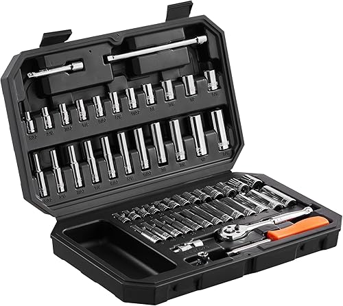 Miniatura 10 de VEVOR Juego de llaves de vaso de 14 de pulgada, juego de trinquete y apertura de 6 puntos, juego de herramientas SAE y métricas, enchufes profundos