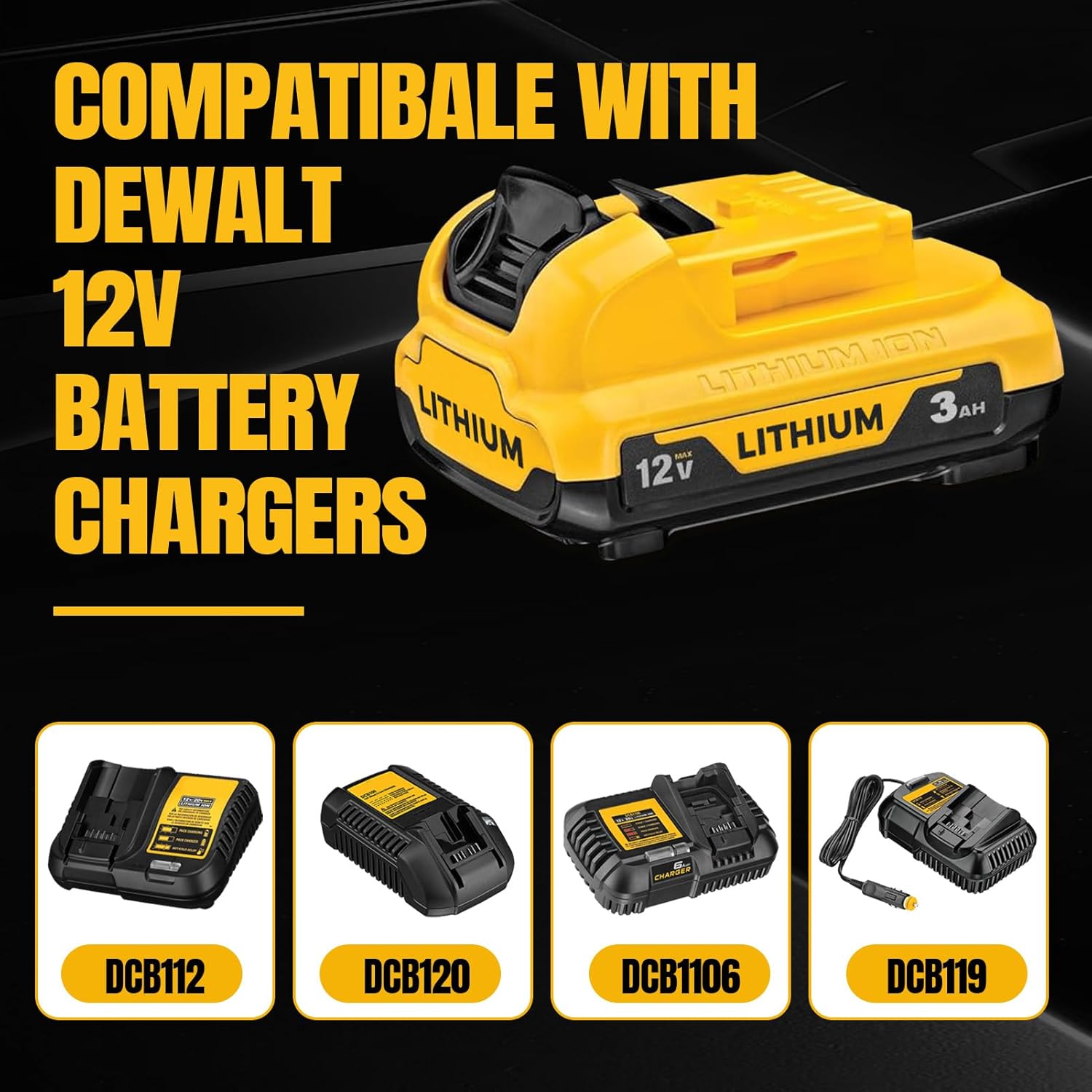 2 Pack DCB120 3.0Ah Battery Replacement for Dewalt 12V Battery Lithium ion DCB121 DCB123 DCB125 DCB124 DCB127 DCB122 Power Tools and Chargers Battery Pack