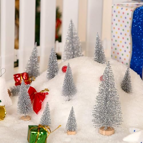 Miniatura 6 de SATINIOR 60 piezas de mini árbol de Navidad artificiales de sisal árboles de nieve, cepillo para botellas, árboles de Navidad, adornos de pinos