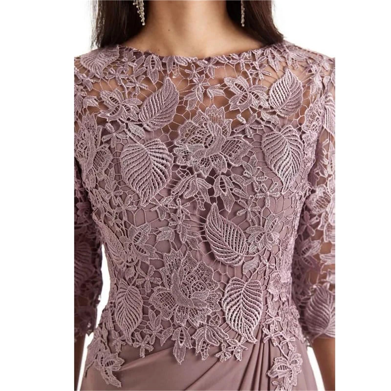 Vestidos para la Madre de la Novia Elegante Vestido de Madre la Novia con Apliques Encaje for Fiesta Bodas, Gasa, Media Manga, Corte A, Largo hasta el Suelo para una reunión(Orange,14W)