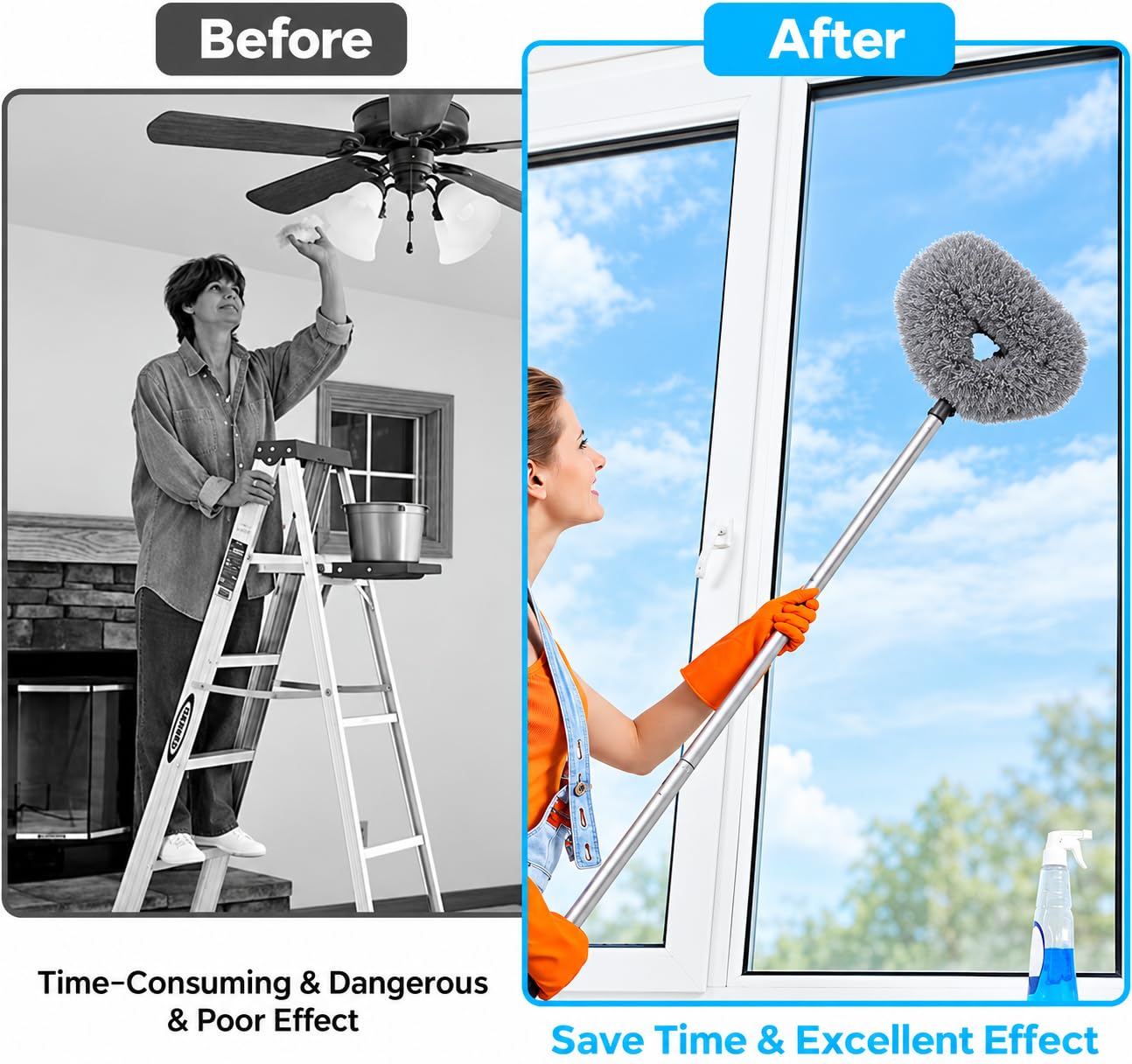 Microfiber Feather Duster - Extendable Cleaning Kit -9