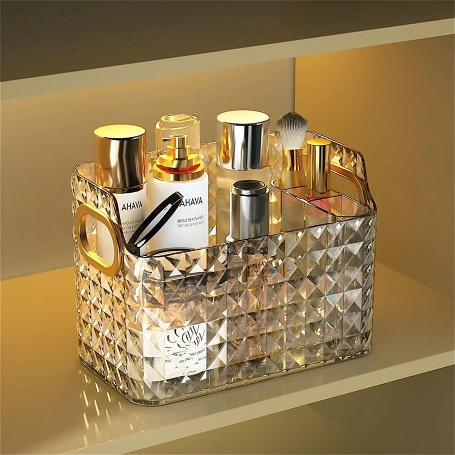 HYTTER Cosmetics Makeup Organizer for Countertop of Bathroom Vanity, Skincare Storage Under The Shelf Cabinet - Stylish, Multifunctional, and Quality Storage Solution (White Large)