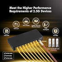 MokerLink 8 Portos 2.5 Gigabit Ethernet Switch 10G SFP Porttal - Fém, Ventilátor Nélküli Hálózati Elosztó, Kompatibilis 10/100/1000Mbps 5