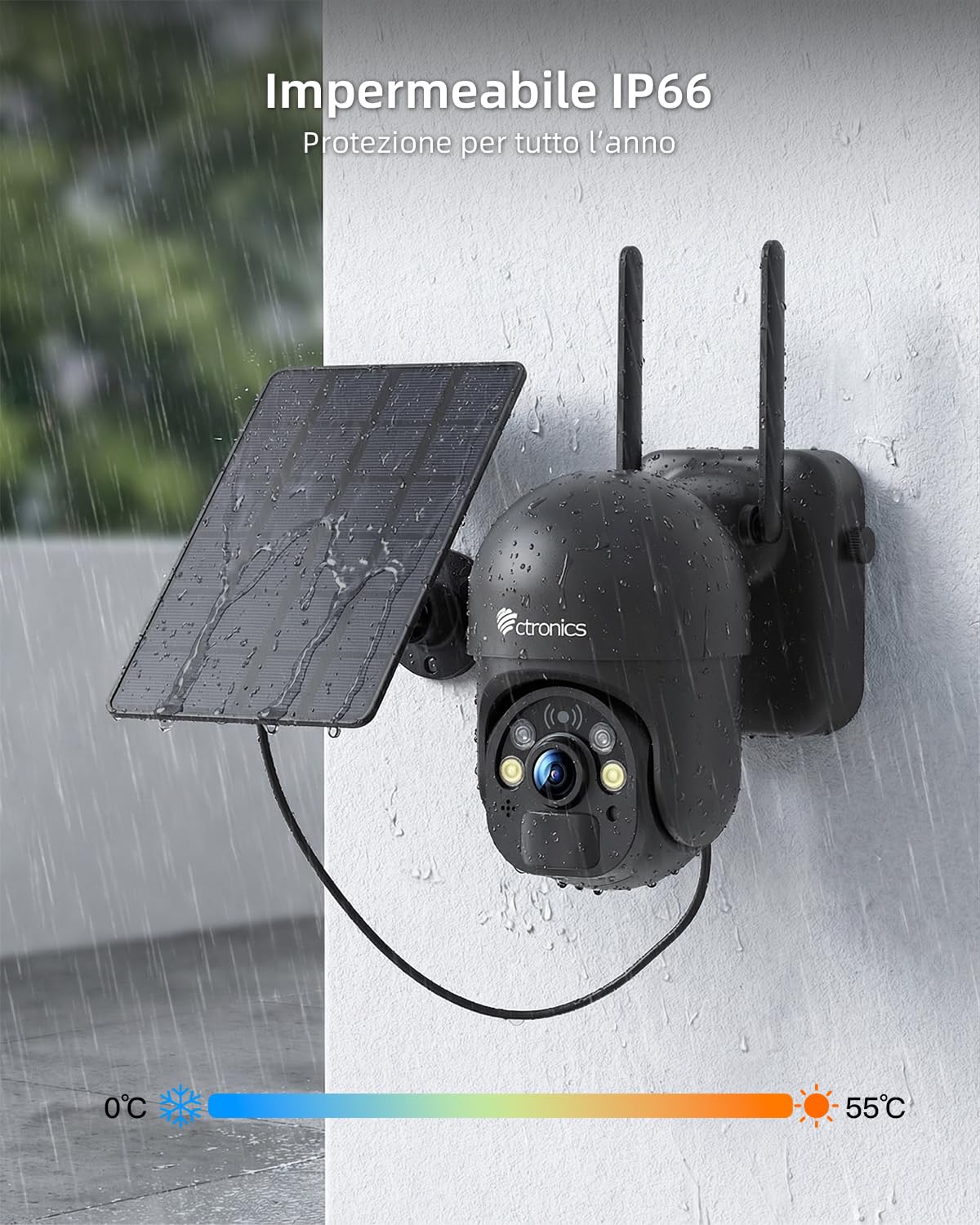 Ctronics 2K 3MP Telecamera Wifi Esterno a Batteria, 100% Senza Fili PTZ Telecamera con Pannello Solare Pan 355°/Tilt 95° Radar PIR Doppia Modalità di Rilevazione e Audio Bidirezionale IP66 | 100% Senza Fili,PTZ con Pannello Solare,Pan 355°/Tilt 95°,Radar