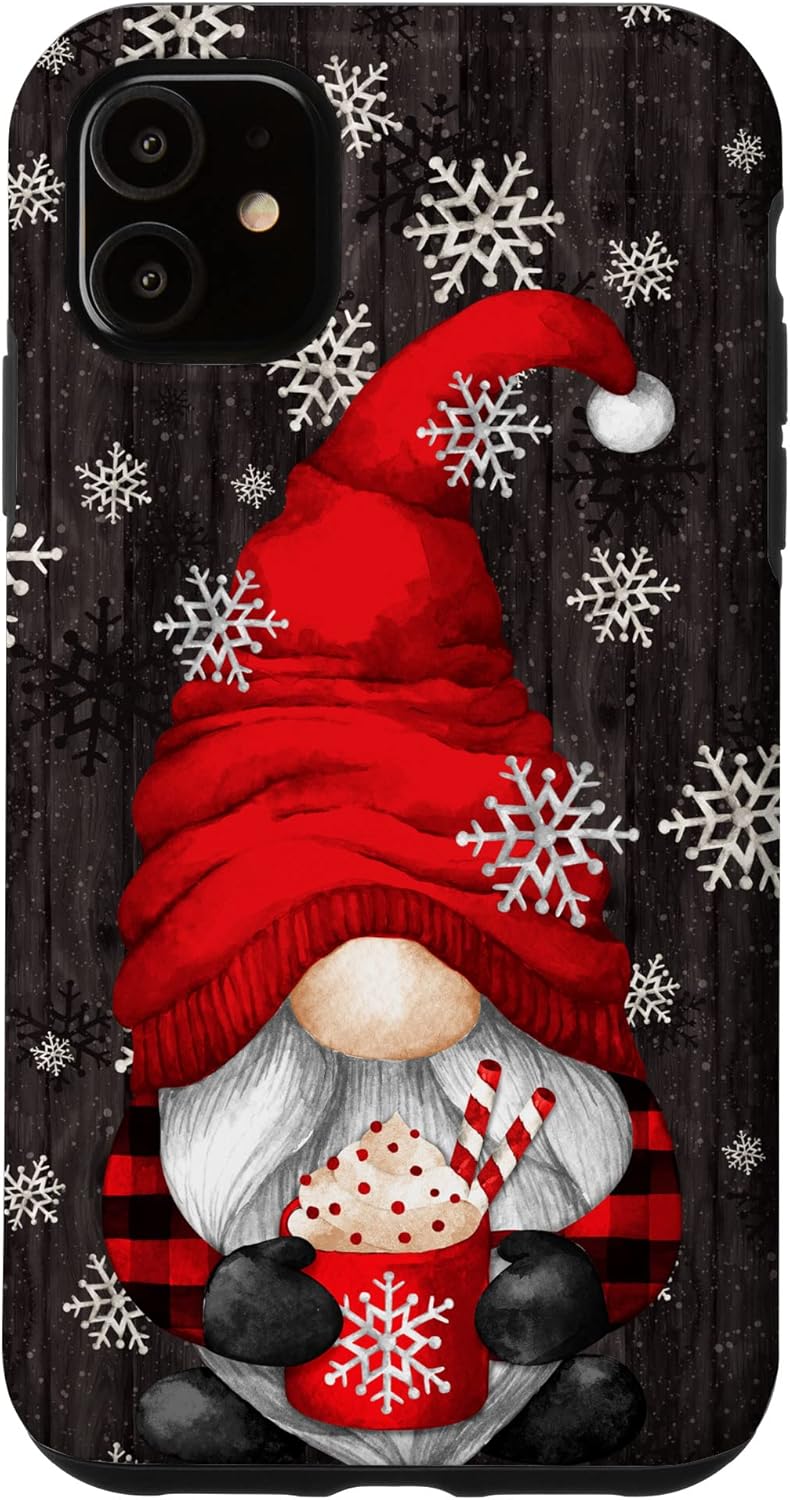 Red Christmas Gnome For Women With Hot Cocoa Mug Cute Xmas Case for iPhone 12/12 Pro
