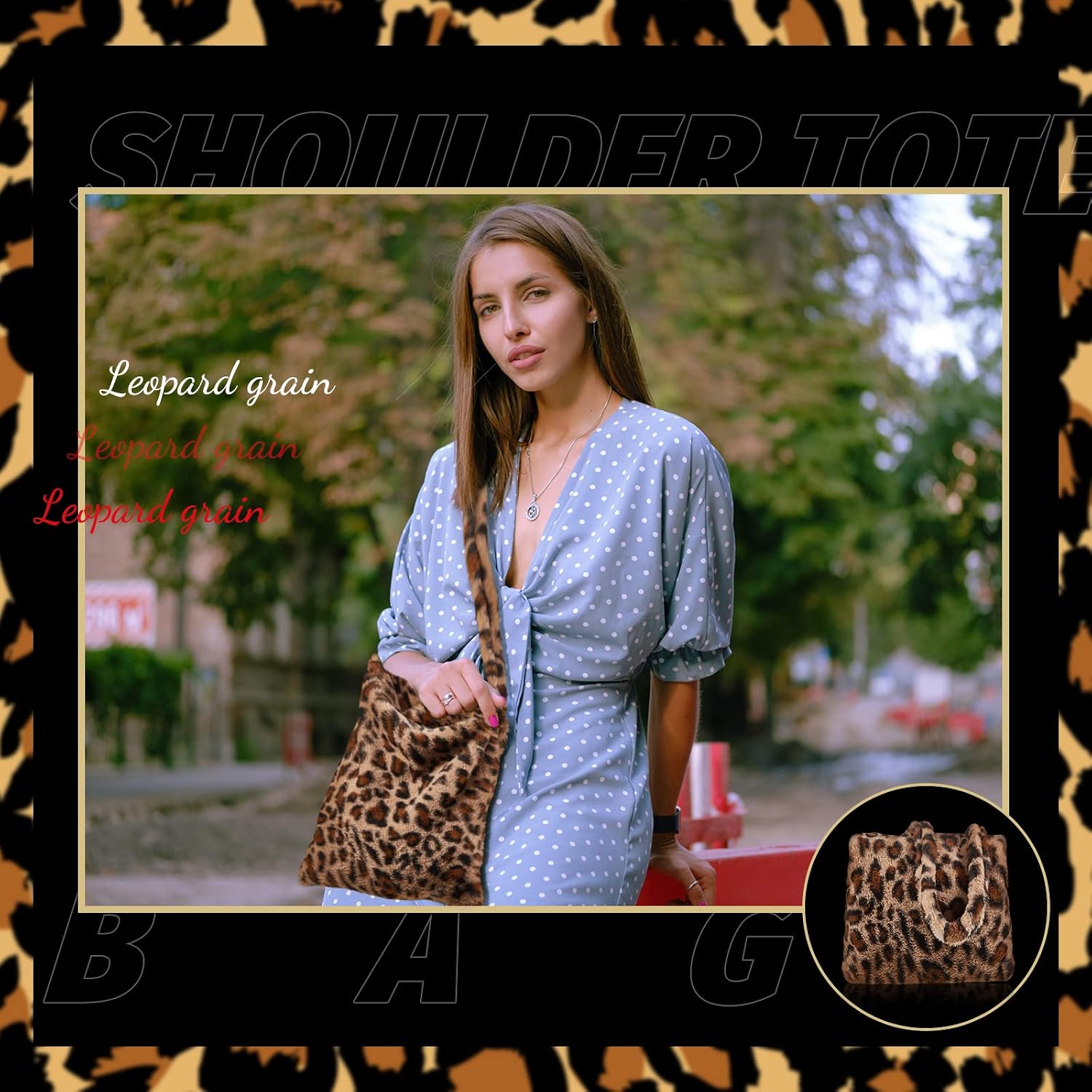 Weewooday Leopard Print Plush Faux Fur Tote Bag for Women Winter,Large