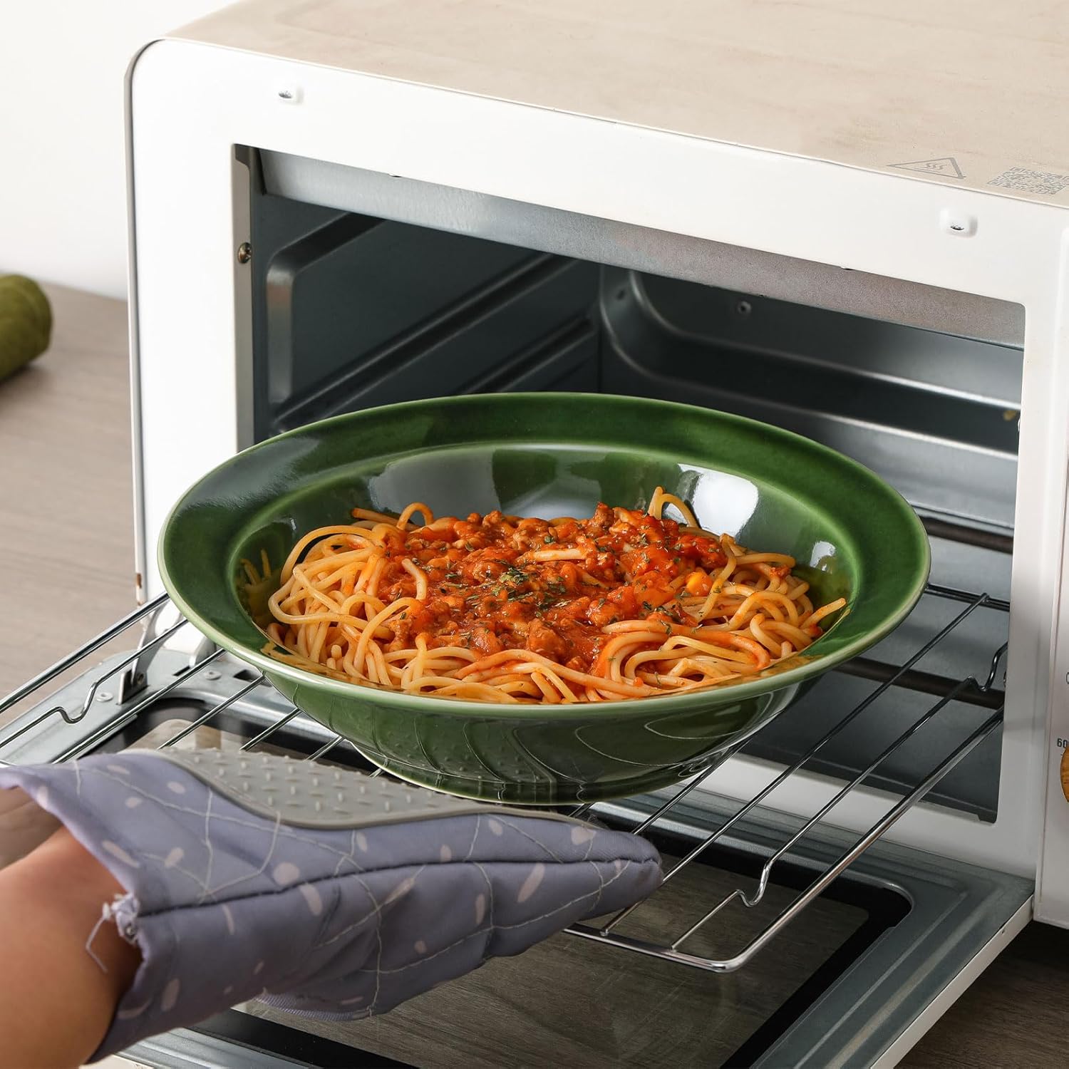 vicrays Wide Rim Soup Bowls - 27oz Ceramic Pasta Plates Bowl Set of 4 for Gumbo Salad Spaghetti Dipping Bread Dishes Home Restaurant Use - Microwave Dishwasher Oven Safe - Green