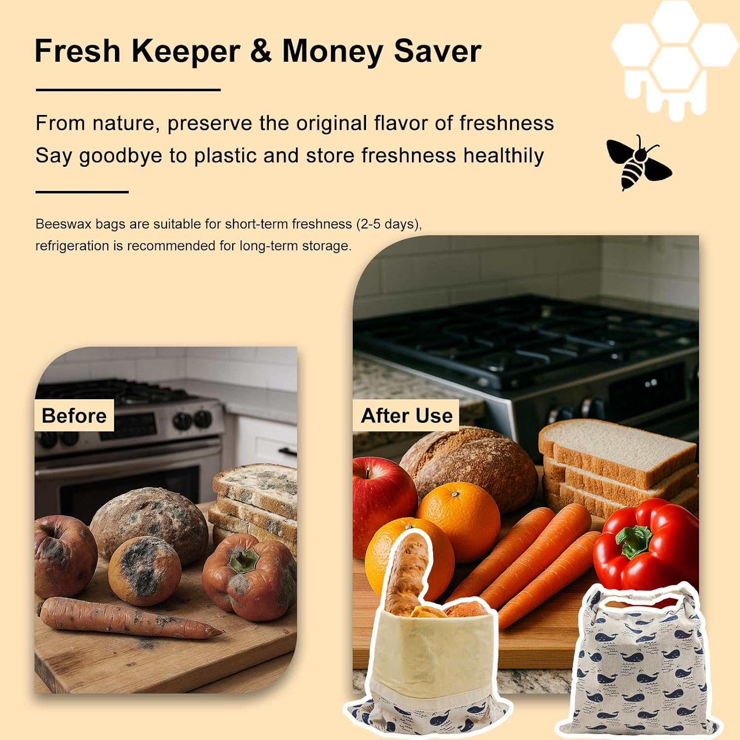 Reusable Beeswax Bread Bags for Homemade Sourdough: XL 13x17in (2 Pack) Eco-Friendly Plastic-free Food Storage | Moisture Lock Technology, Sustainable Fresh Food Preservation Solution