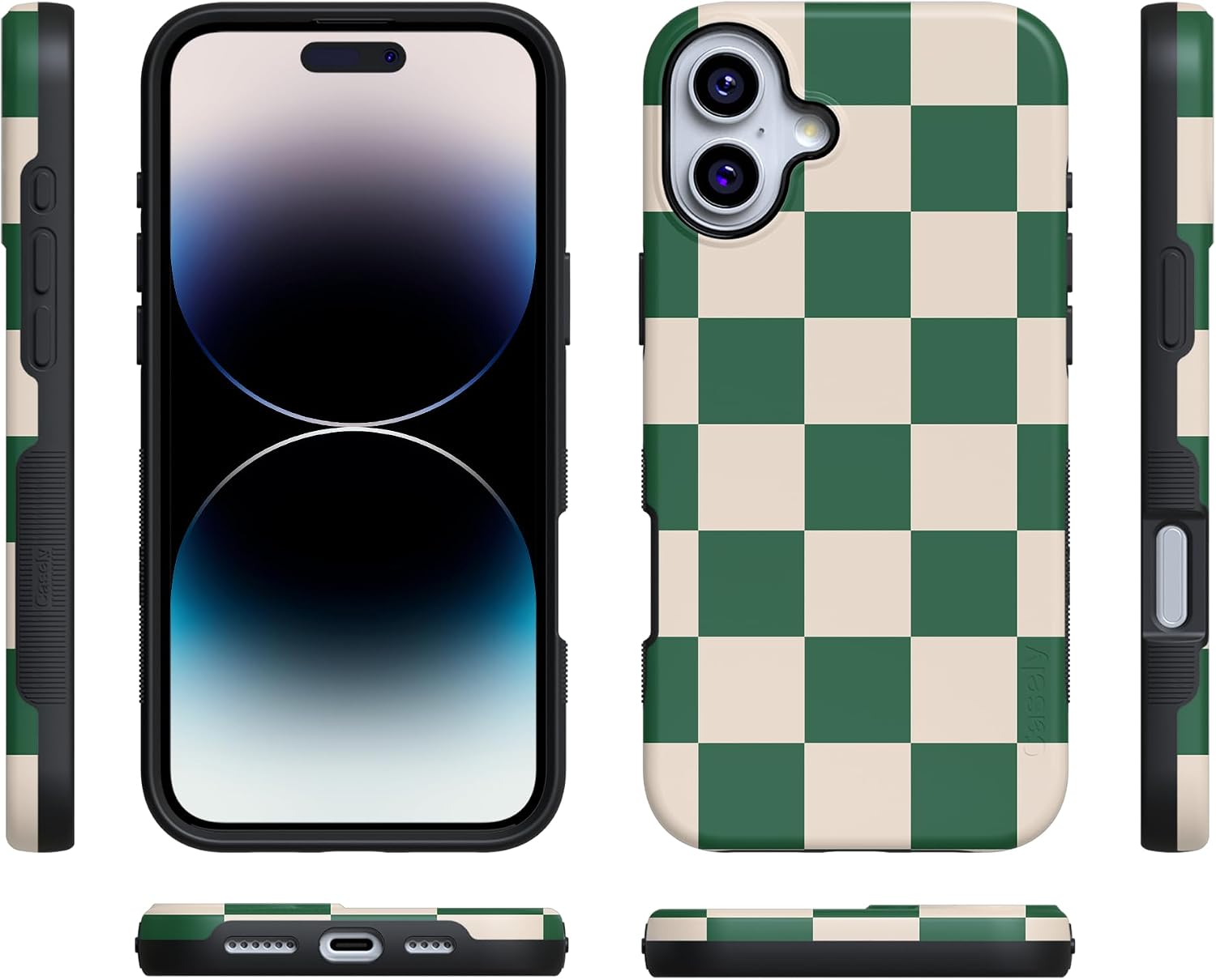 Casely iPhone 16 Plus Case | Fit Check | Green Checkerboard | Bold Protective Design | Compatible with MagSafe
