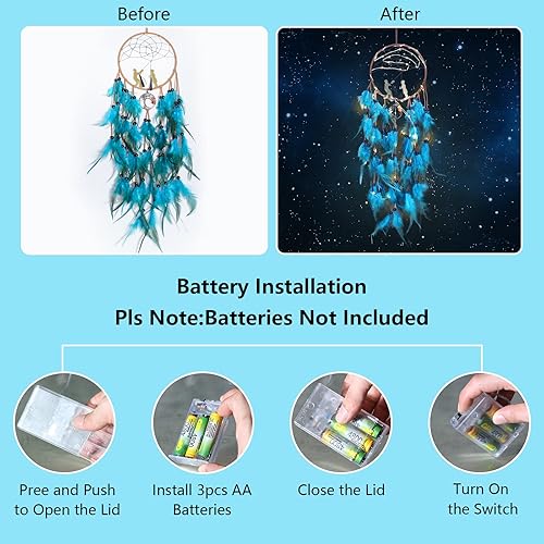 Miniatura 7 de Opohaome Atrapasueños para niños, atrapasueños grande para niñas, árbol de la vida para colgar en la pared, decoración de pared con luz LED, plumas