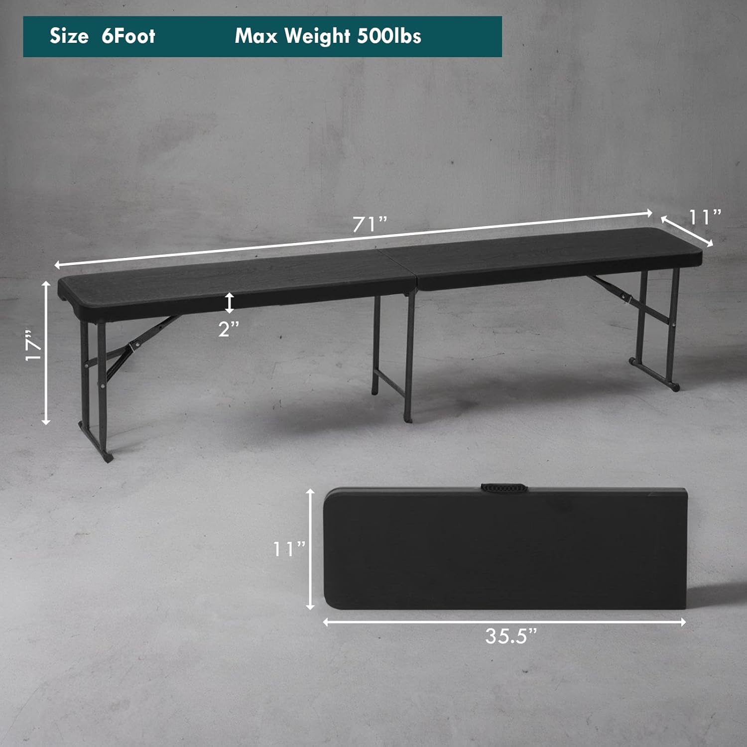 Folding Benches 6ft 2 Pack, Durable Foldable Bench for Indoor and Outdoor Use, Ideal Folding Benches for Picnic Camping Garden - Lightweight Compact Easy Storage