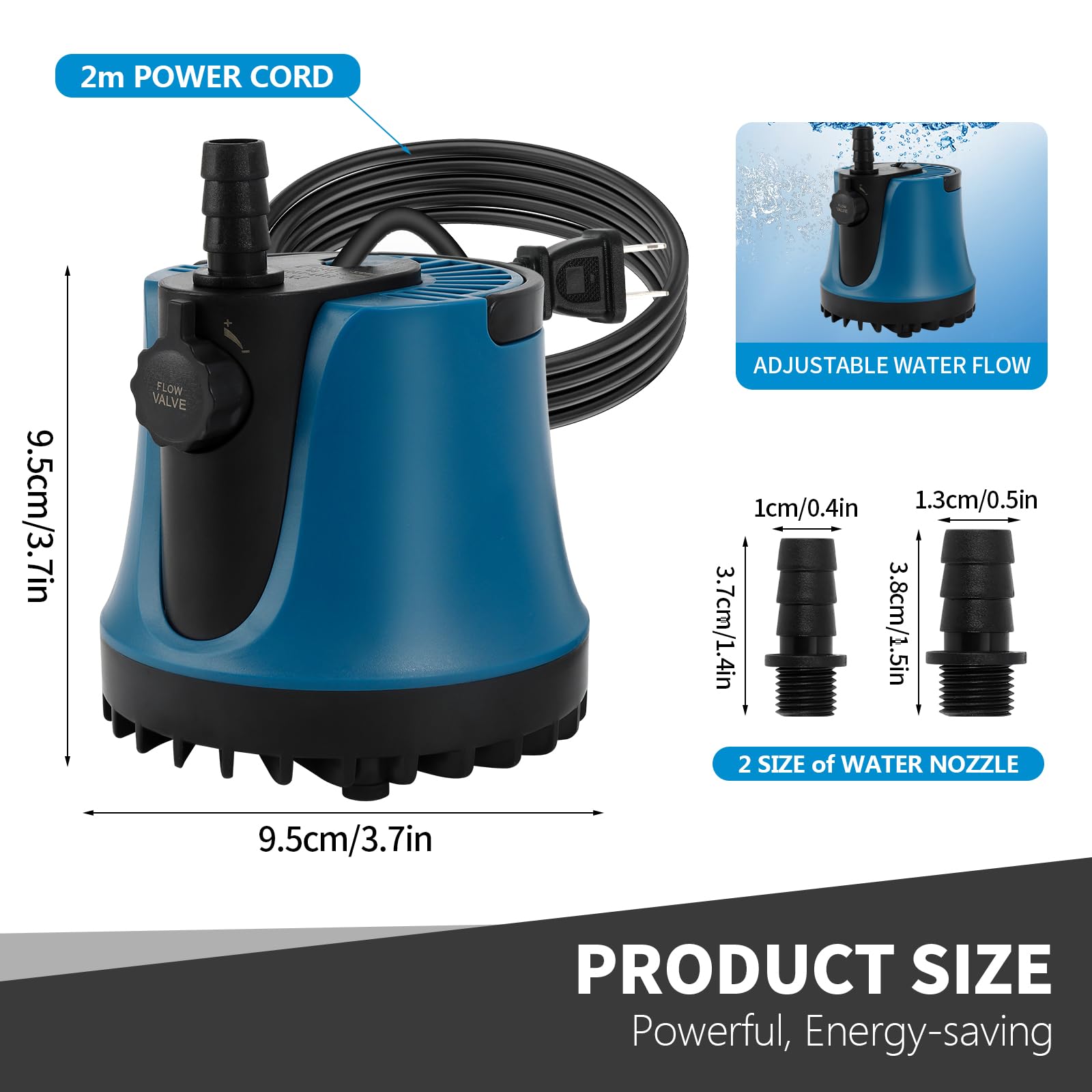 Submersible Fountain Water Pump,400 GPH 25W Ultra Quiet Small Sump Pump with 6ft High Lift, 2 Nozzles for Aquarium,Fish Tank,Pond,Waterfall, Statuary,Hydroponics