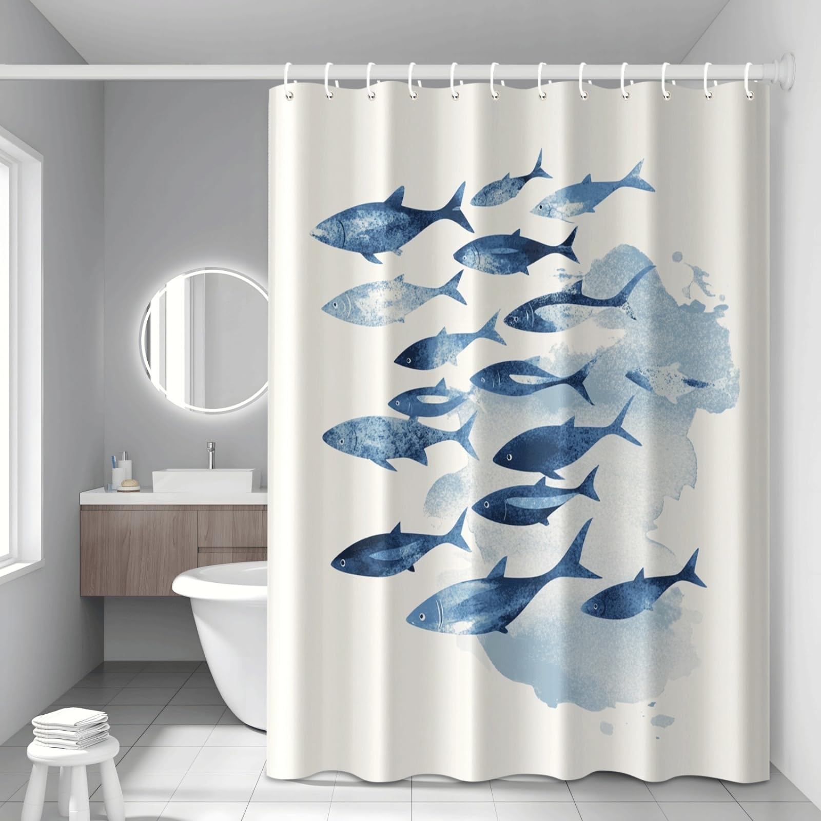 Cortina de Ducha Graffiti Azul Beige Cortina Baño Antimoho Engrosar Poliester Shower Curtain Lavable Duradero Cortinas de Baño Impermeable Secado Rápido con 12 Ganchos 200x220cm