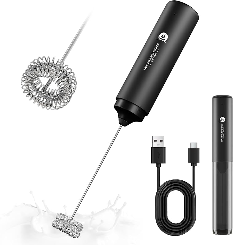 Handheld Rechargeable Milk Frother Wand | Rich Foam in Seconds, Removable Dishwasher-Safe Whisk, Travel Cover included, Perfect Drink Mixer for Lattes & More