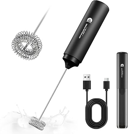 Rechargeable Milk Frother Handheld, 2-IN-1 Dual Spring Whisk Electric Frother