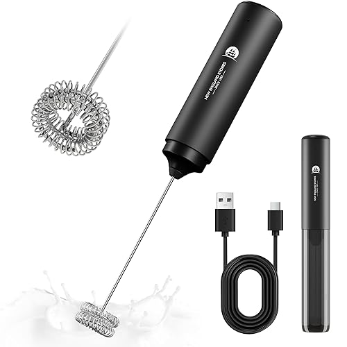 Rechargeable Milk Frother Handheld, 2-IN-1 Dual Spring Whisk Electric Frother