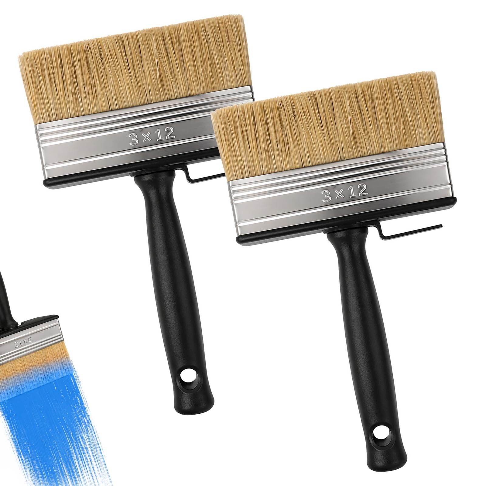 Msjuwek 4 Inch Block Paint Brush 2 Pcs Set, Premium Bristle Rubber Grip Paintbrush for Wall, Ceiling, Deck, Masonry, Shed, Outdoor and Large Surface Painting, Extension Pole Compatible