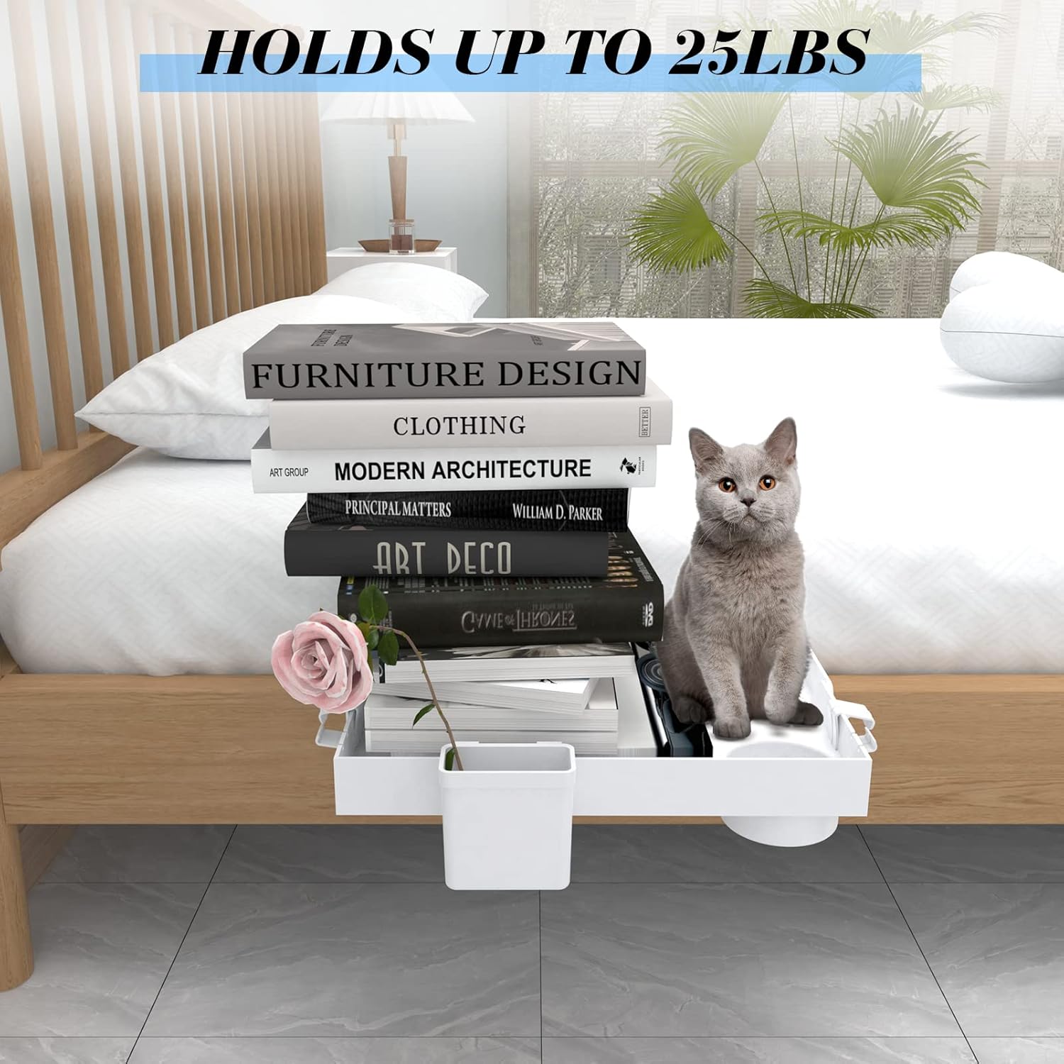 Ronlap Folding Bedside Shelf, Bunk Bed Shelf Organizer for Top Bunk Dorm Clip On Nightstand for College Dorm Loft Bed with Cup Holder Hooks Hanging Cup Plastic Bedside Shelf Tray for Kids, White : Home & Kitchen