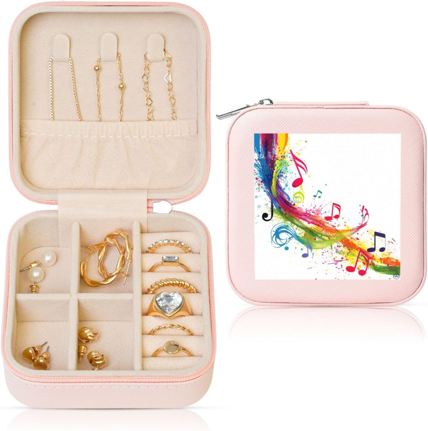 Colorful Music Notes Print Portable Square Jewelry Box Storage Jewelry Box For Lady Earring Storage Box Ring Box
