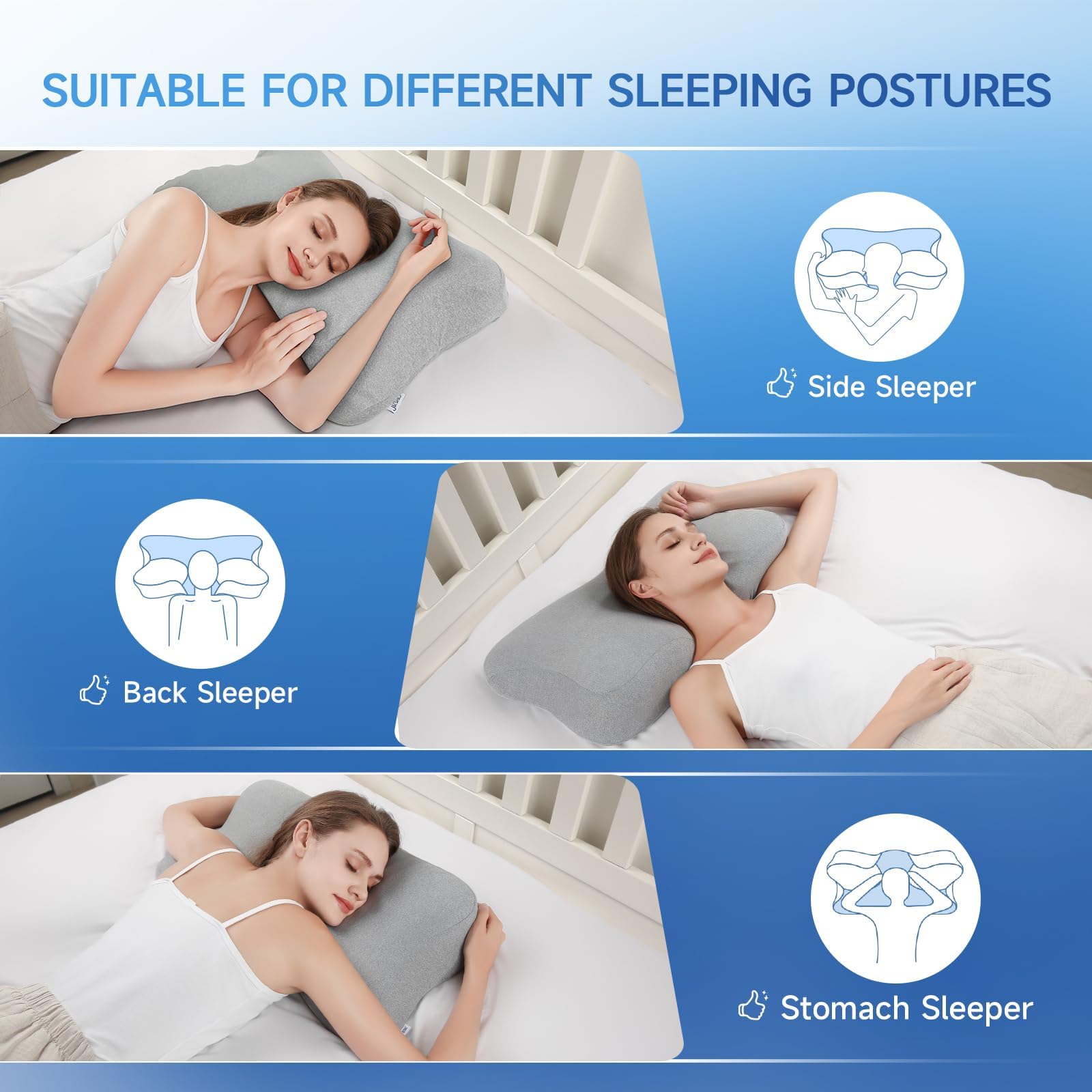 jiaao Almohada Cervical de Espuma Viscoelastica, Almohada Cervicales y Cuello, Almohada Ortopedica para Soporte de Cuello, Almohadas Ergonómico para Dormir de Lado y Boca Arriba, Gris Claro