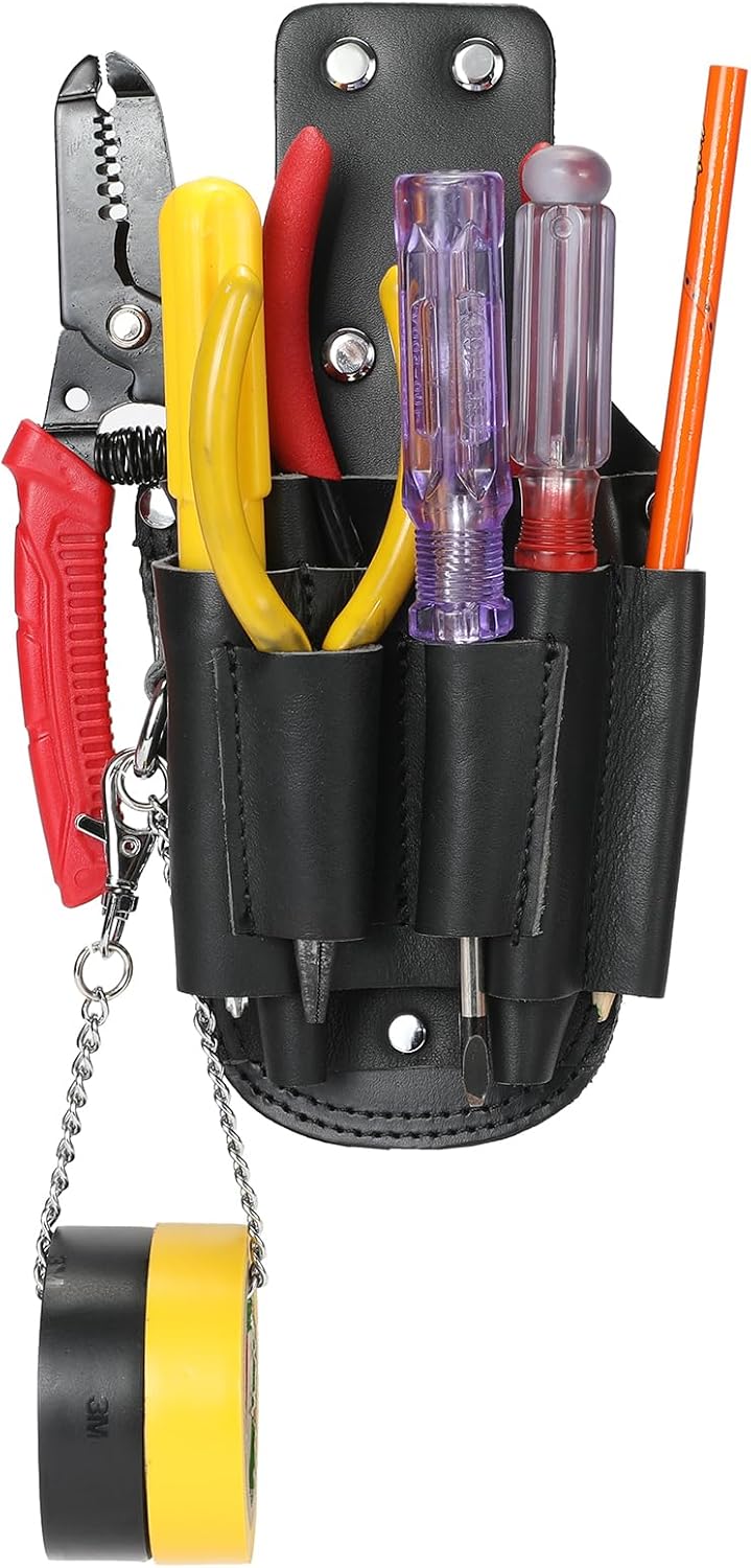Tool Pouch, Electrician Tool Pouch, 7 Pockets Electrician Holster for Tool Organization, Tape Chain, Quickly Attach and Release from Tool Belts.
