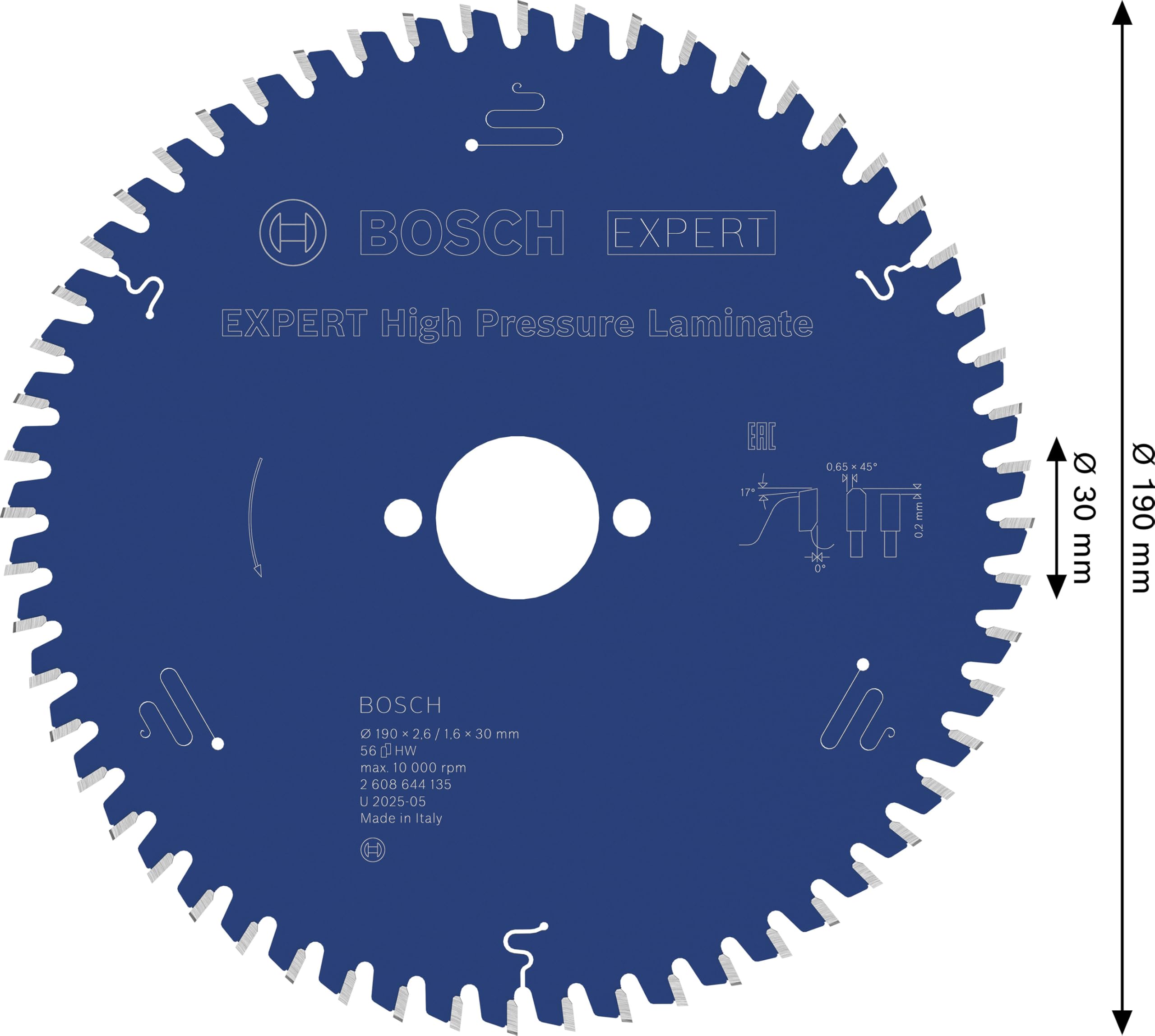 Bosch Professional 2608644135 - Disco de sierra circular CSB Expert HighPressureLamin.: 190x30x56D