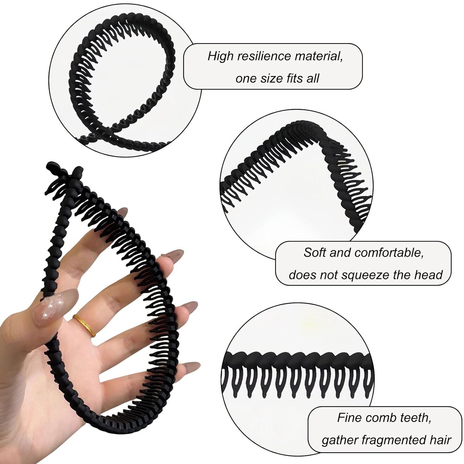 4PCS Fashion Headbands for Women With Teeth No Slip Plastic Comb Headband Cute Twist Squiggly Headband Hair Accessories - Image 5