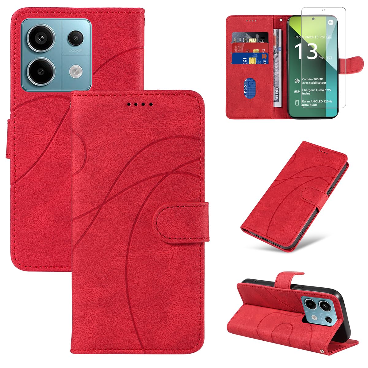 Custodia A Portafoglio Con Cinturino Per Xiaomi Redmi Note 13 4G - Pelle Con Blocco RFID E Supporto - 4