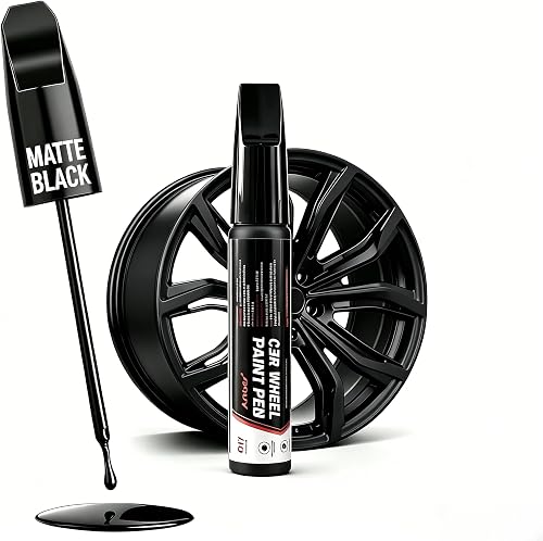 1-Pack Matte Black Rim Touch-Up Paint Pen Repair Kit, Scratch Resistant Enamel Paint Repairs Curb Rash & Scratches on Alloy Metal Rims, with One Auxiliary Tool