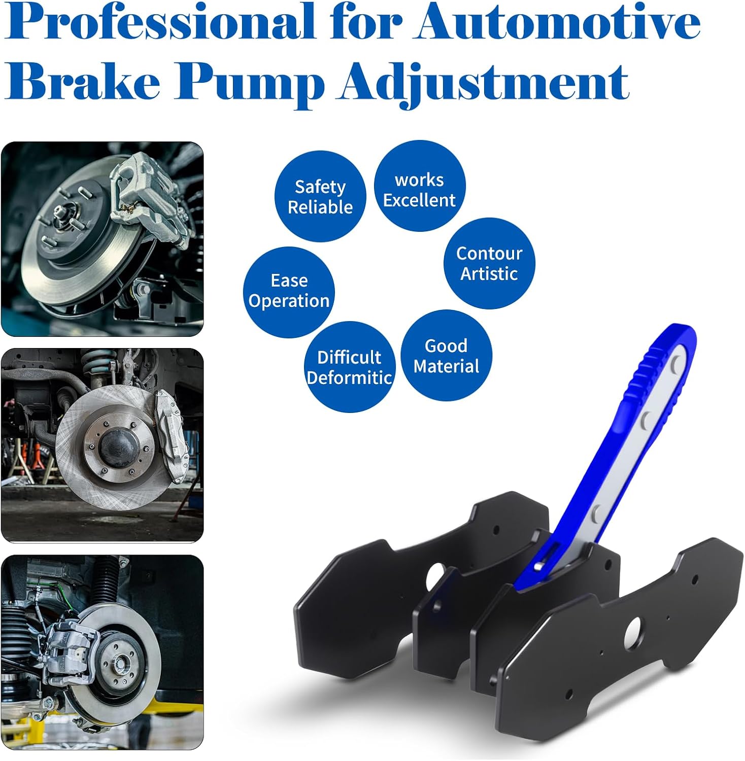 Brake Caliper Press Tool Kit, Ratcheting Piston Spreader with 2 Steel Plates, Practical Caliper Piston Compressor Tool for Repairing Disc Brakes Includes Hangers/Measuring Tools (Blue)